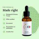 Menthol Perfume Oil: designed in Grasse, IFRA-certified, no alcohol, no parabens or phthalates, cruelty-free