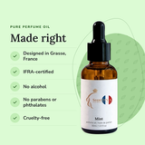 Mint Perfume Oil: designed in Grasse, IFRA-certified, no alcohol, no parabens or phthalates, cruelty-free