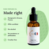 Palm Tree Perfume Oil: designed in Grasse, IFRA-certified, no alcohol, no parabens or phthalates, cruelty-free