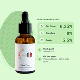 Palm Tree Perfume Oil IFRA maximums: perfume 6.25%, candles 8%, soap 5.5%; flash point above 62 °C