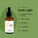 Petitgrain Perfume Oil: designed in Grasse, IFRA-certified, no alcohol, no parabens, cruelty-free