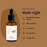 Praline Perfume Oil: designed in Grasse, IFRA-certified, no alcohol, no parabens, cruelty-free