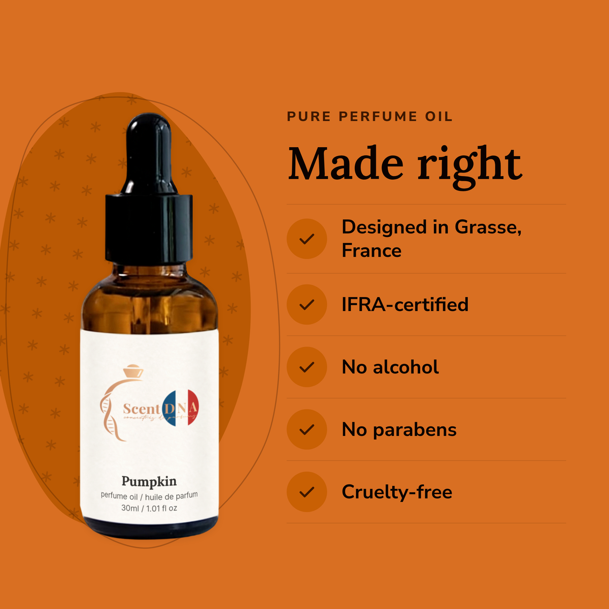 Pumpkin Perfume Oil: designed in Grasse, IFRA-certified, no alcohol, no parabens, cruelty-free
