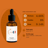 Pumpkin Perfume Oil IFRA maximums: perfume 4.66%, candles 8%, soap 9.14%; flash point above 62 °C