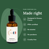 Rainforest Perfume Oil: designed in Grasse, IFRA-certified, no alcohol, no parabens, cruelty-free