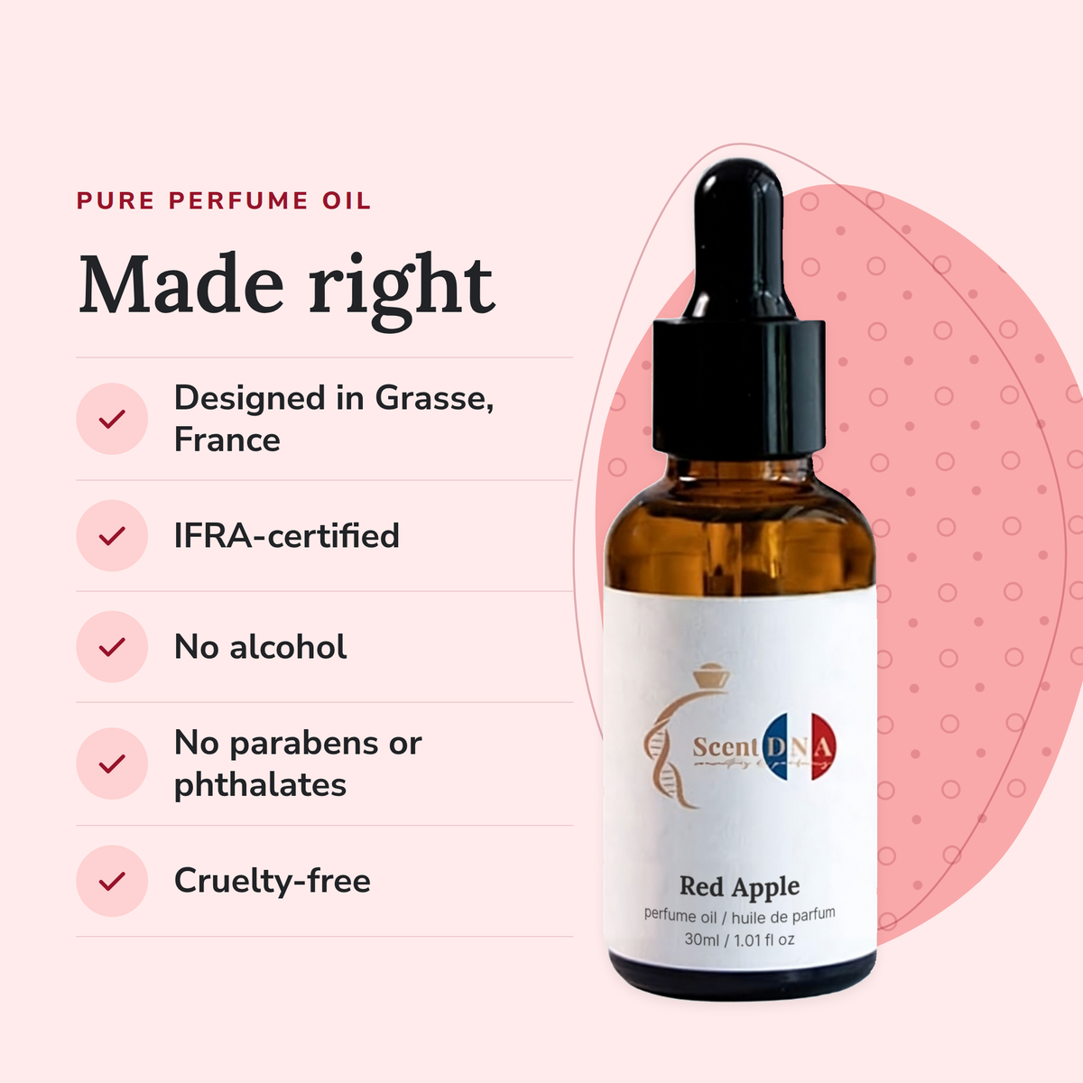 Red Apple Perfume Oil: designed in Grasse, IFRA-certified, no alcohol, no parabens or phthalates, cruelty-free