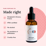Red Apple Perfume Oil: designed in Grasse, IFRA-certified, no alcohol, no parabens or phthalates, cruelty-free