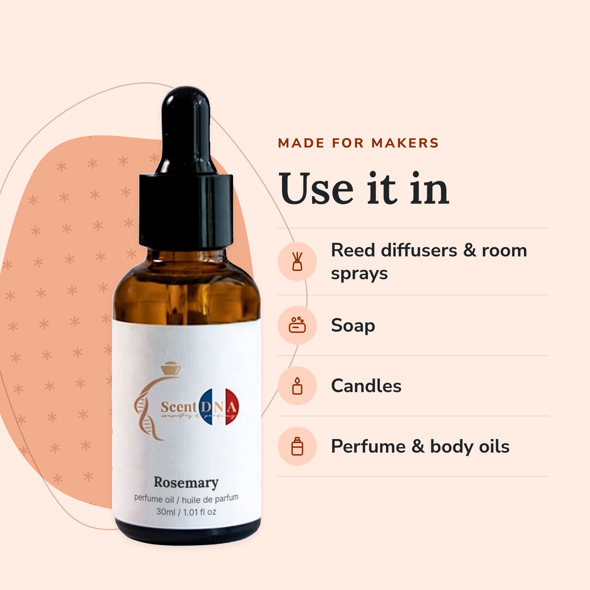 Rosemary Perfume Oil uses: reed diffusers & room sprays, soap, candles, perfume & body oils