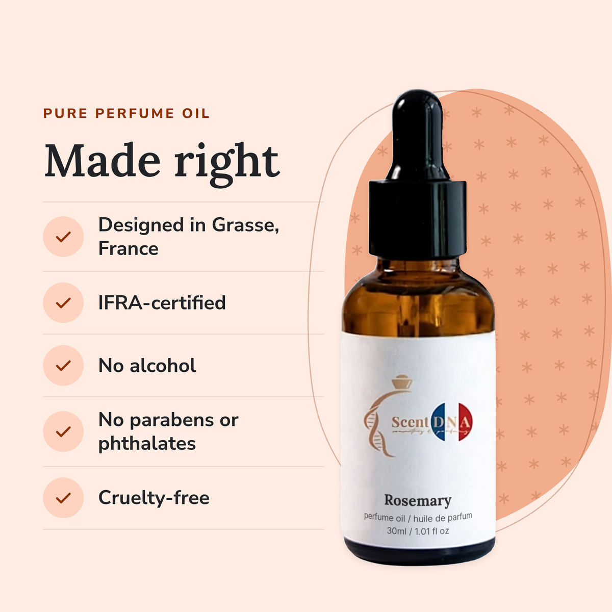 Rosemary Perfume Oil: designed in Grasse, IFRA-certified, no alcohol, no parabens or phthalates, cruelty-free