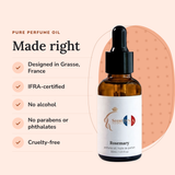 Rosemary Perfume Oil: designed in Grasse, IFRA-certified, no alcohol, no parabens or phthalates, cruelty-free