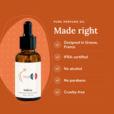 Saffron Perfume Oil: designed in Grasse, IFRA-certified, no alcohol, no parabens, cruelty-free