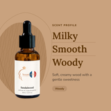 Sandalwood Perfume Oil scent profile: milky, smooth, woody. Soft, creamy wood with a gentle sweetness