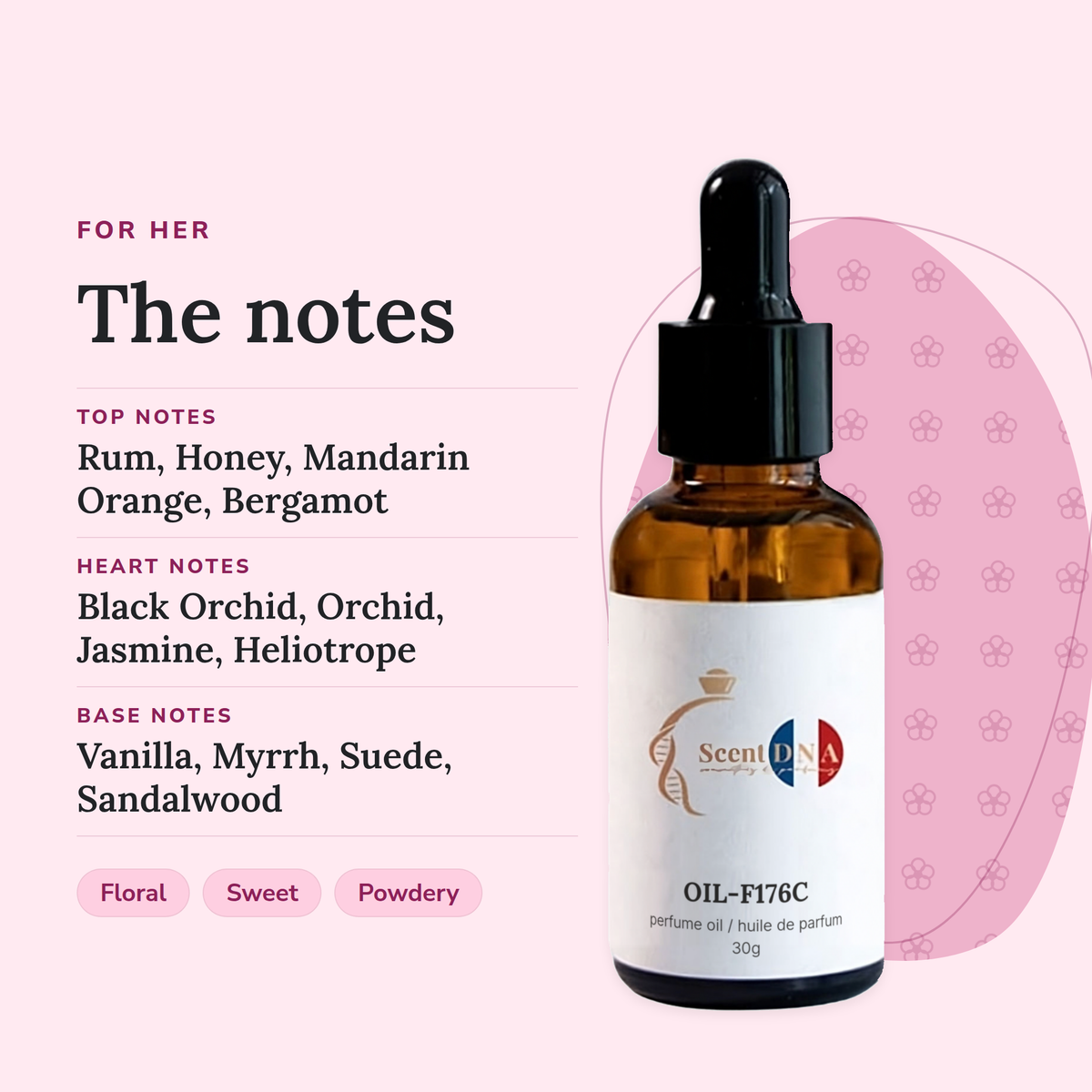 Scent DNA Inspired Perfume Oil inspired by Velvet Orchid (Tom Ford), notes: top rum, honey; heart black orchid, orchid…
