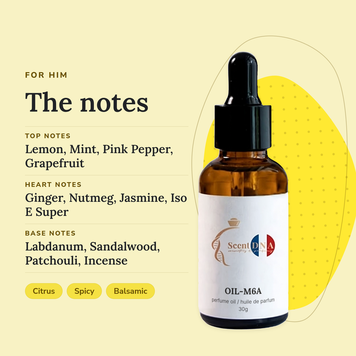 Scent DNA Inspired Perfume Oil inspired by Bleu de Chanel (Chanel), notes: top lemon, mint; heart ginger, nutmeg; base…