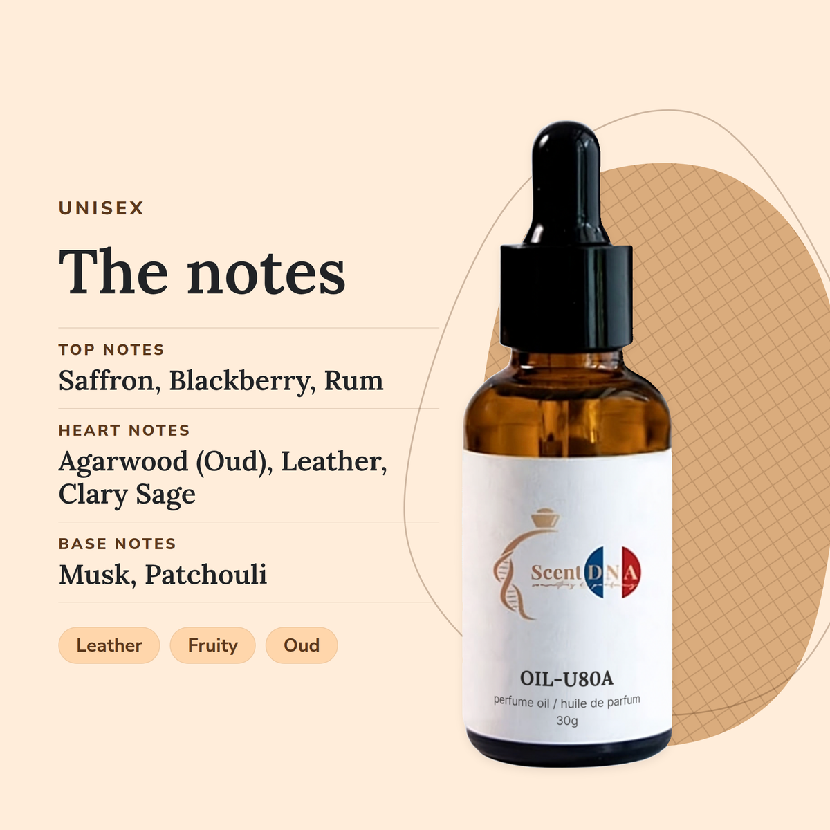 Scent DNA Inspired Perfume Oil inspired by Accord Oud (Byredo), notes: top saffron, blackberry; heart agarwood (oud)…
