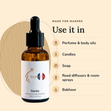 Smoky Perfume Oil uses: perfume & body oils, candles, soap, reed diffusers & room sprays, bakhoor