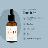 Spring Rain Perfume Oil uses: reed diffusers & room sprays, candles, wax melts, soap, body & linen sprays