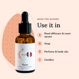Thyme Perfume Oil uses: reed diffusers & room sprays, soap, perfume & body oils, candles