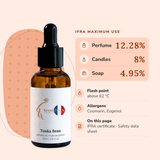 Tonka Bean Perfume Oil IFRA maximums: perfume 12.28%, candles 8%, soap 4.95%; flash point above 62 °C