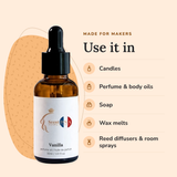 Vanilla Perfume Oil uses: candles, perfume & body oils, soap, wax melts, reed diffusers & room sprays