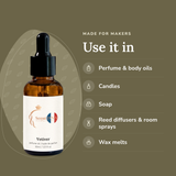 Vetiver Perfume Oil uses: perfume & body oils, candles, soap, reed diffusers & room sprays, wax melts