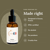 Vetiver Perfume Oil: designed in Grasse, IFRA-certified, no alcohol, no parabens, cruelty-free