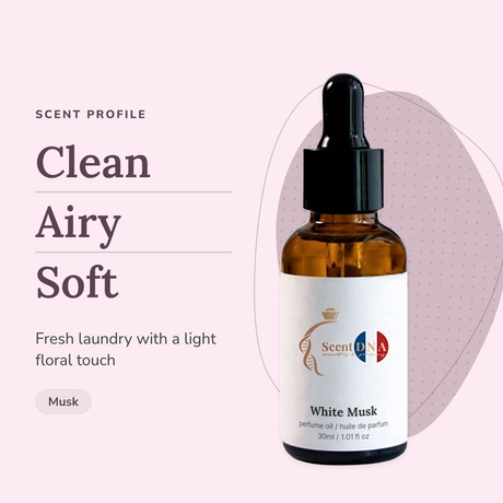 White Musk Perfume Oil scent profile: clean, airy, soft. Fresh laundry with a light floral touch