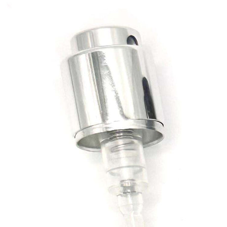 Close-up of the silver collar and actuator of the 15mm Coster crimp-on perfume pump
