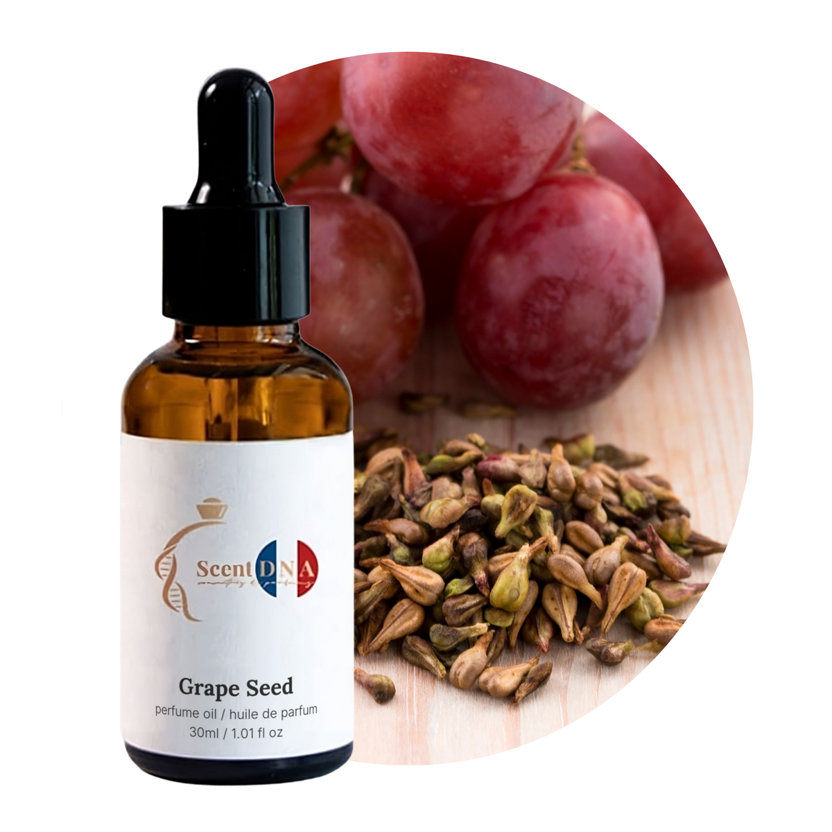 Grape Seed Perfume Oil, 30ml amber glass dropper bottle by Scent DNA